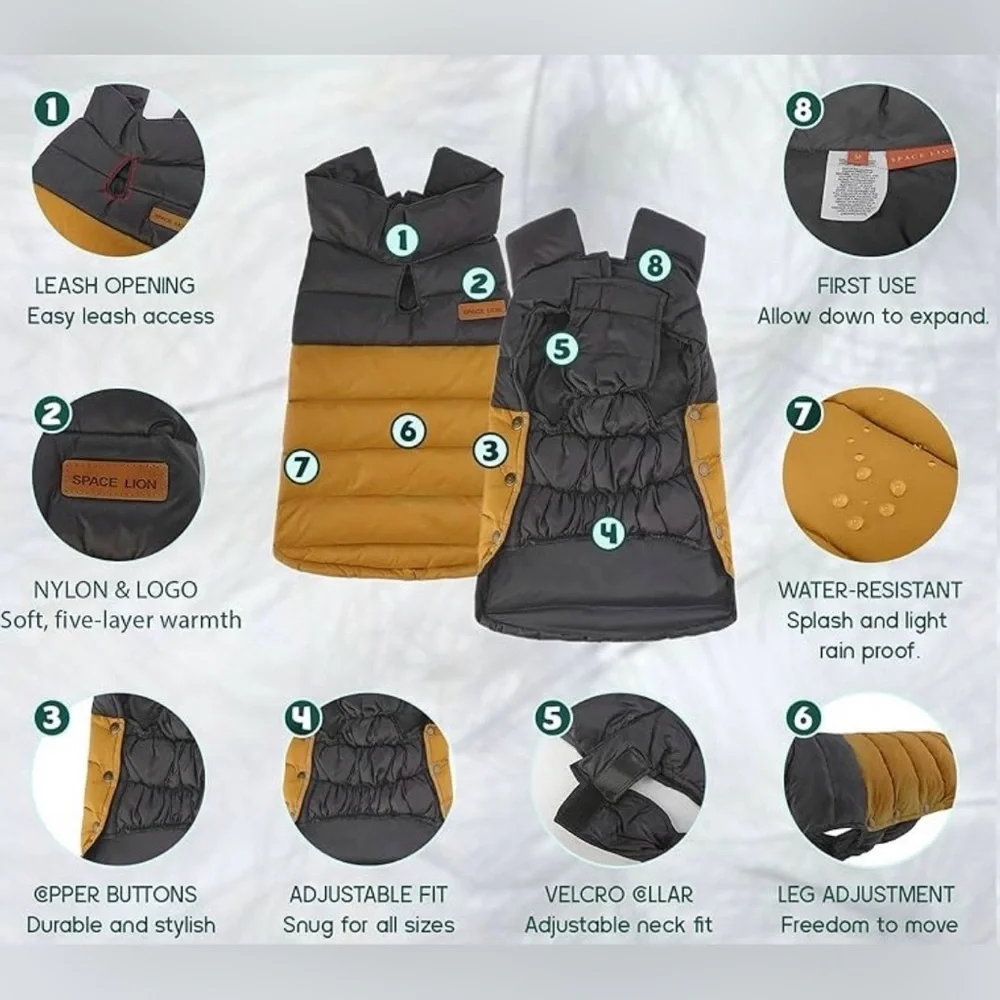 Premium Duck Down Space Lion Dog Jacket – Waterproof, Windproof – Size M